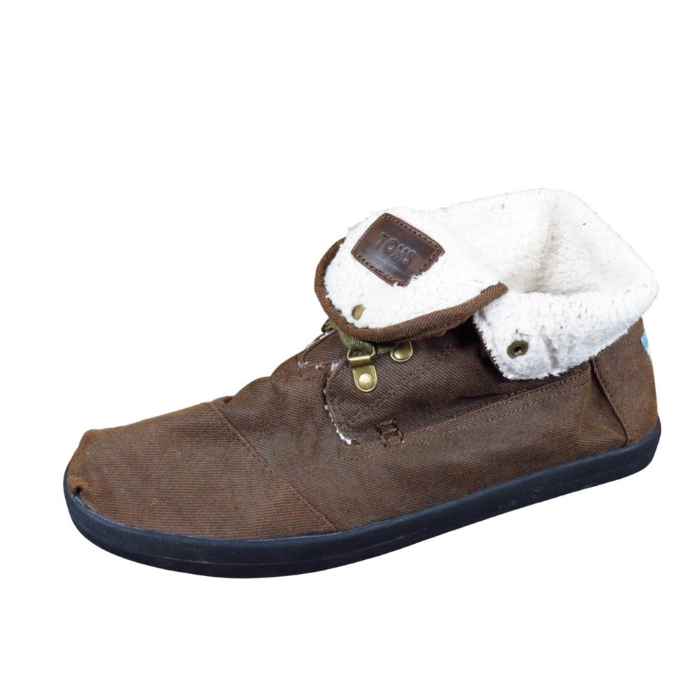 TOMS‎ Highland Botas Mens Ankle Boots Size 11.5 Winter Brown Canvas Shearling